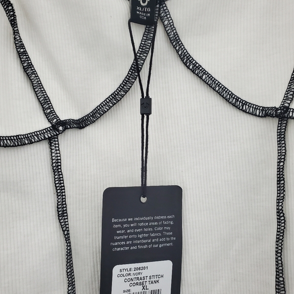 True Religion Contrast Exposed Seam Ribbed Strappy Corset Tee🆕️✨ XL Black White - Picture 8 of 9